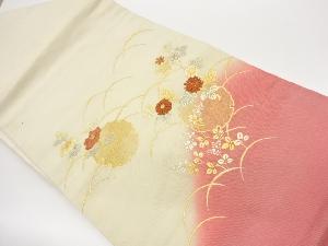 金彩雪輪に草花模様刺繍暈し名古屋帯